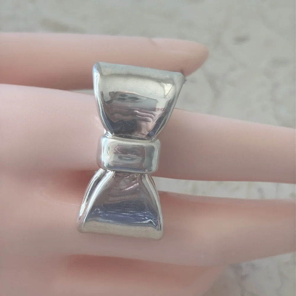 E&L Israel Sterling Silver Electroform Bow Ring Sz.9